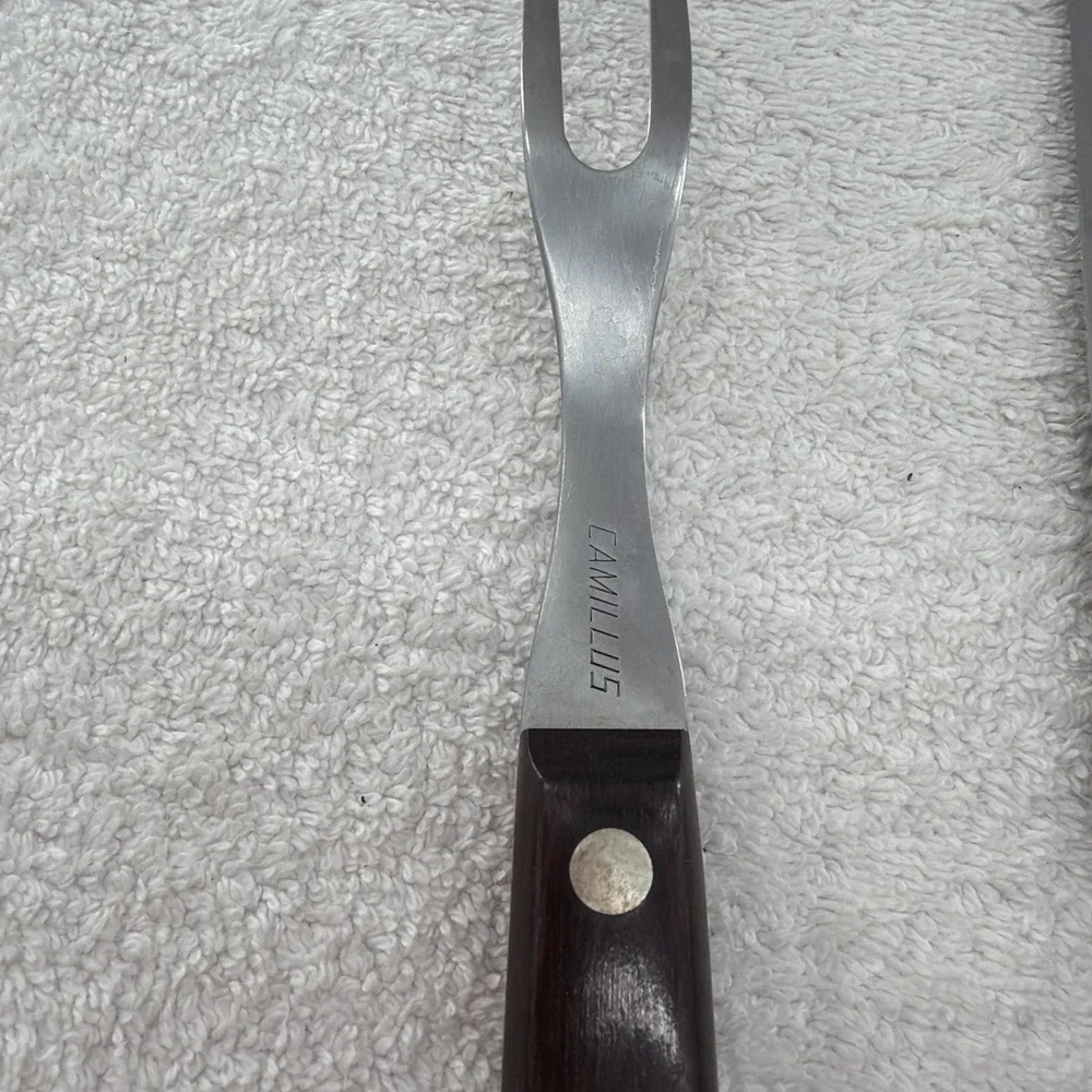 2-piece Stainless Steel Camillus USA Carving Knife Set. Wood Handles